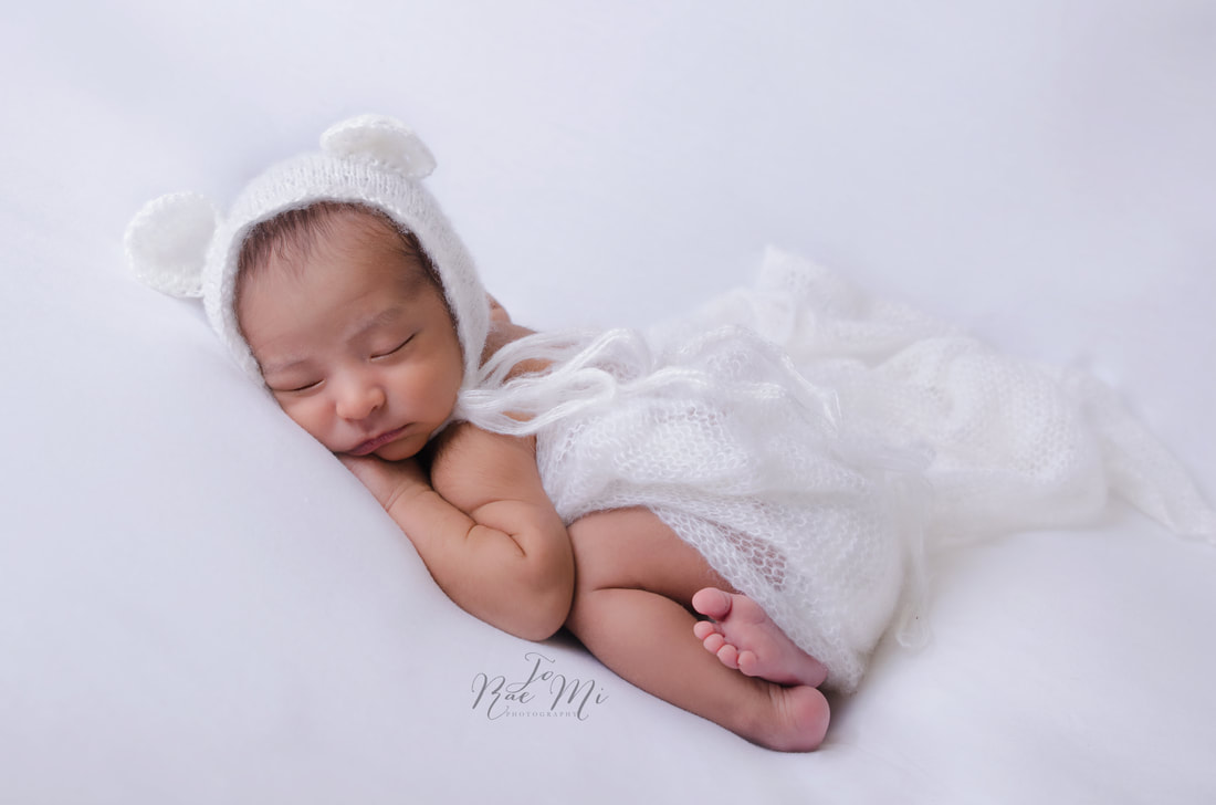 15 day old baby boy in bear bonnet {norco newborn photos}
