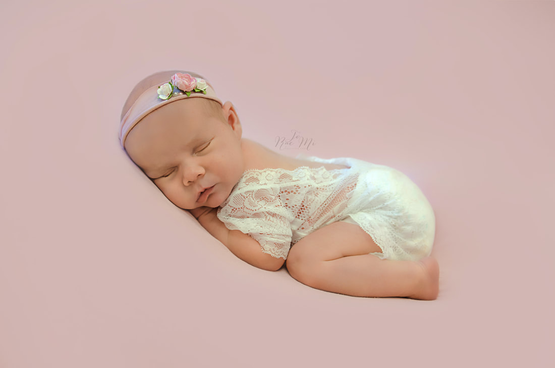 11 day old baby girl in lace romper {redlands newborn photographer}