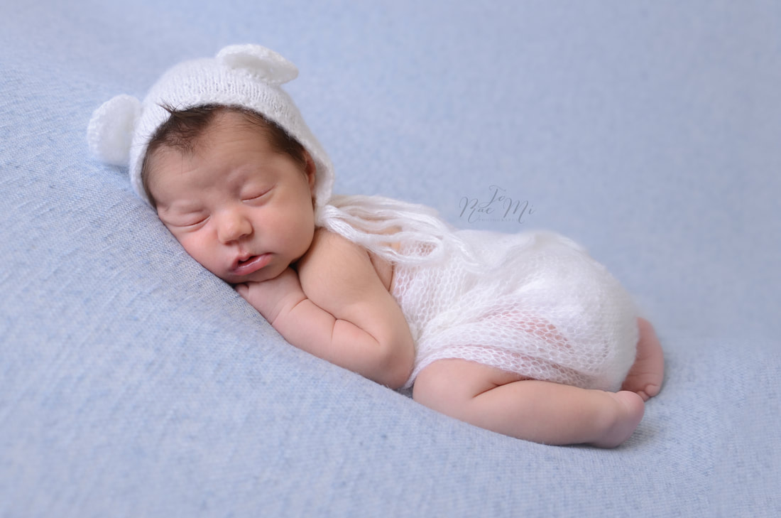 24 day old baby boy on blue blanket {corona newborn photography}